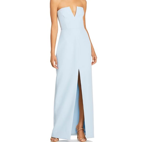 BCBGMAXAZRIA Strapless Crepe Gown Dress 6 Crystal Blue Party Cocktail Wedding - Picture 1 of 12